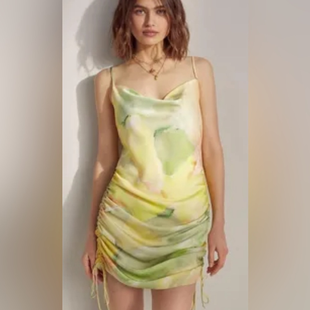 Aritzia ruched mini slip dress - size s
